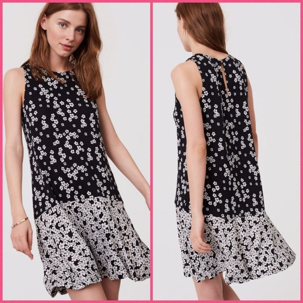 LOFT black and white sleeveless floral dress